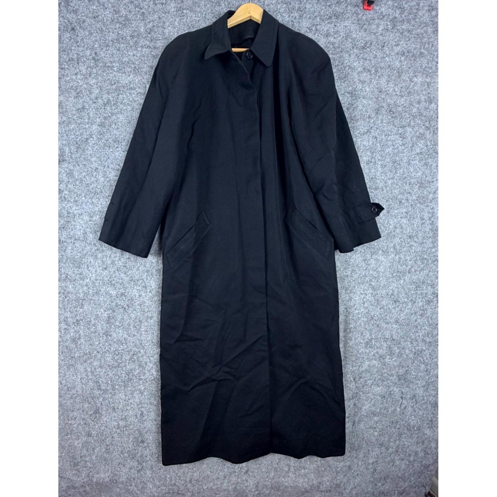 Doncaster Trench Coat Women L Black Vintage Wool Long Duster Button Outerwear